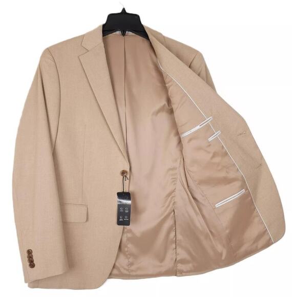 Alfani Men's Slim-Fit Stretch Solid AlphaTech Suit Jacket Caramel Tan 44L NWT - Picture 2 of 4